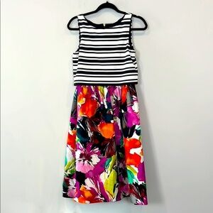 Just Taylor Floral Black White Tank Sleeveless A-Line Sundress Fit Flare Size 2